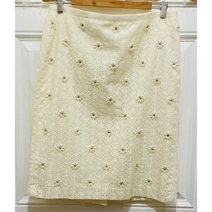 Talbots Ivory Eyelet Skirt Floral‎ Applique Womens Size 10 Classic